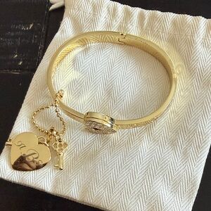 Gold Tone Heart Charm Bangle Bracelet